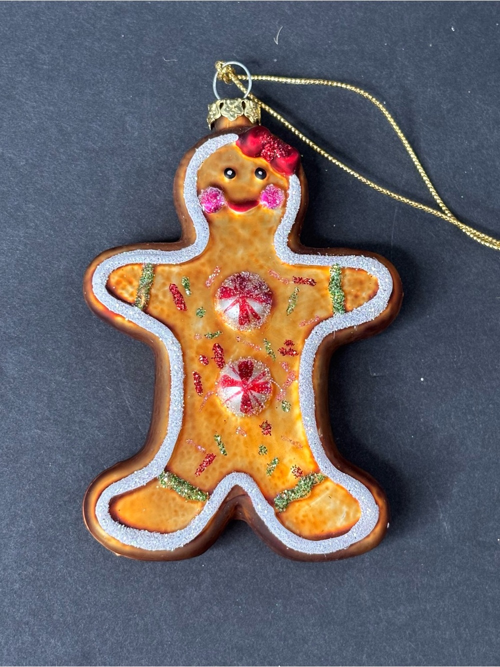 Vintage Molded Glass Blown Gingerbread Girl Christmas Ornament 4”